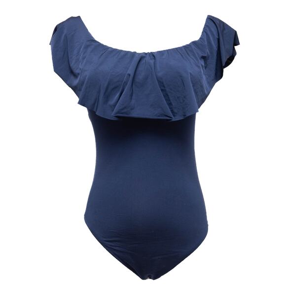 Trina Turk Blue Off Shoulder Ruffle Bandeau One Piece Swimsuit Size 4 - Picture 1 of 9